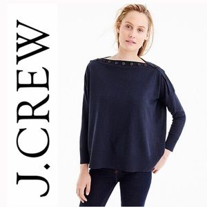 J. Crew Navy Blue Button Boatneck Oversized Sweater